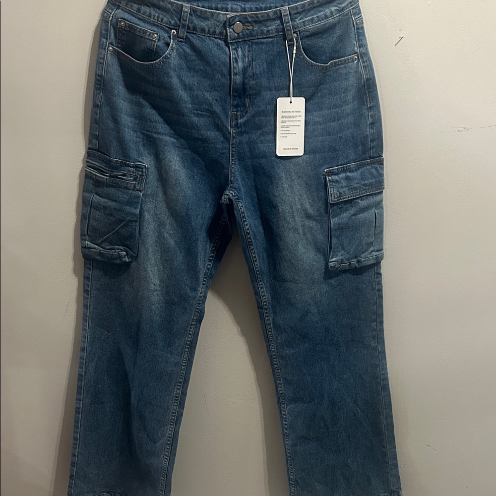 Y2K Camo Women's Wide Leg Jeans - Dark Blue Cargo’s